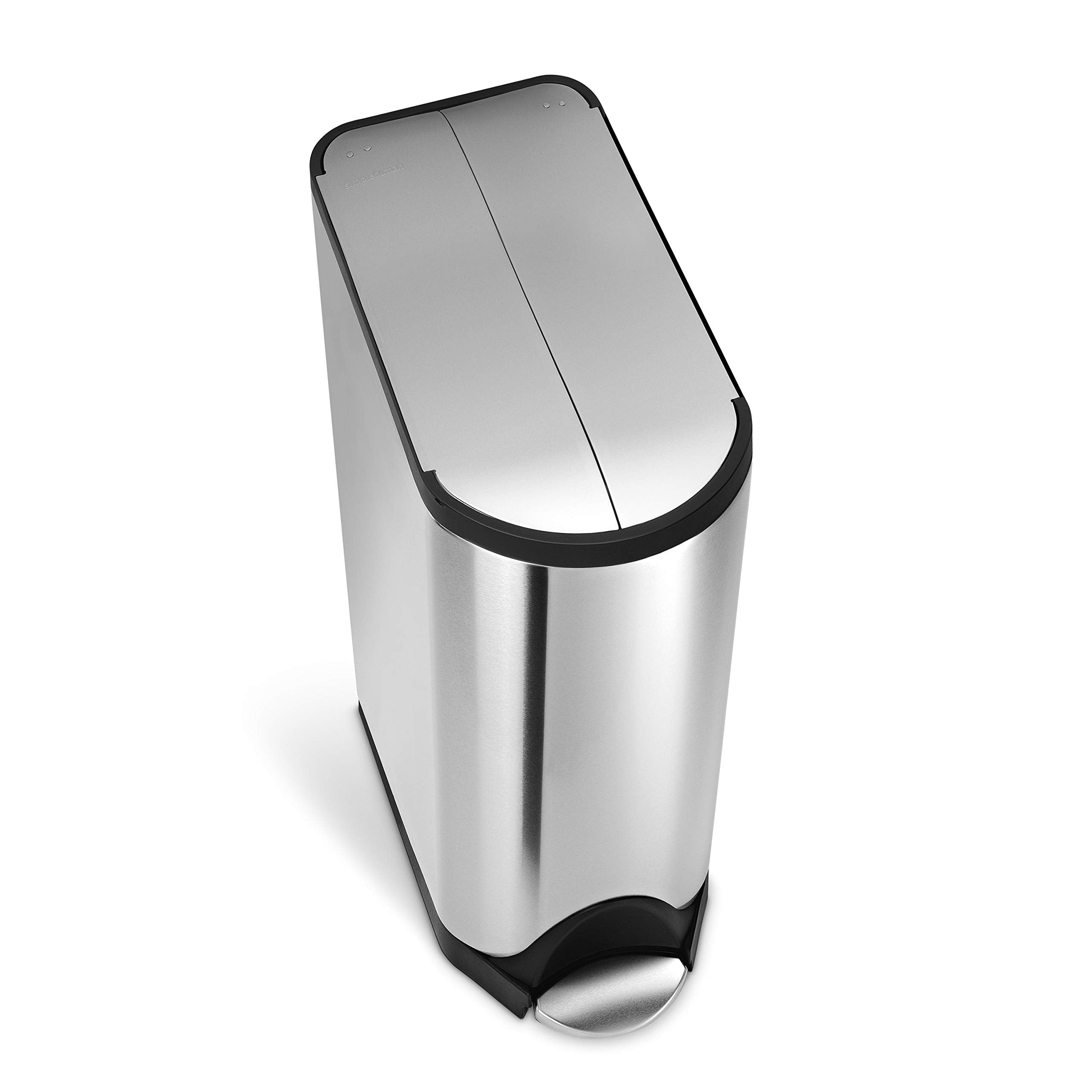 Simplehuman 40 Liter / 10.6 Gallon Dual Compartment Butterfly Lid Kitchen Recycling Step Trash Can, Brushed Stainless Steel